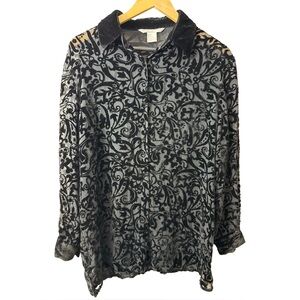 Vintage Velvet Burnout Button Up Tunic Medium Witchy Whimsigoth Dark Romantic